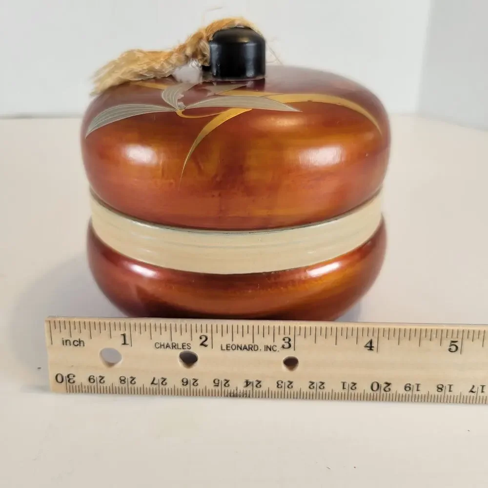 Vintage Japanese Lacquer Trinket Box Red Bamboo Design 4